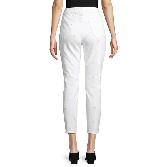 NEW Driftwood Women Embroidered Floral Daisy Distressed Crop Ankle Ripped Pants - Picture 6 of 6